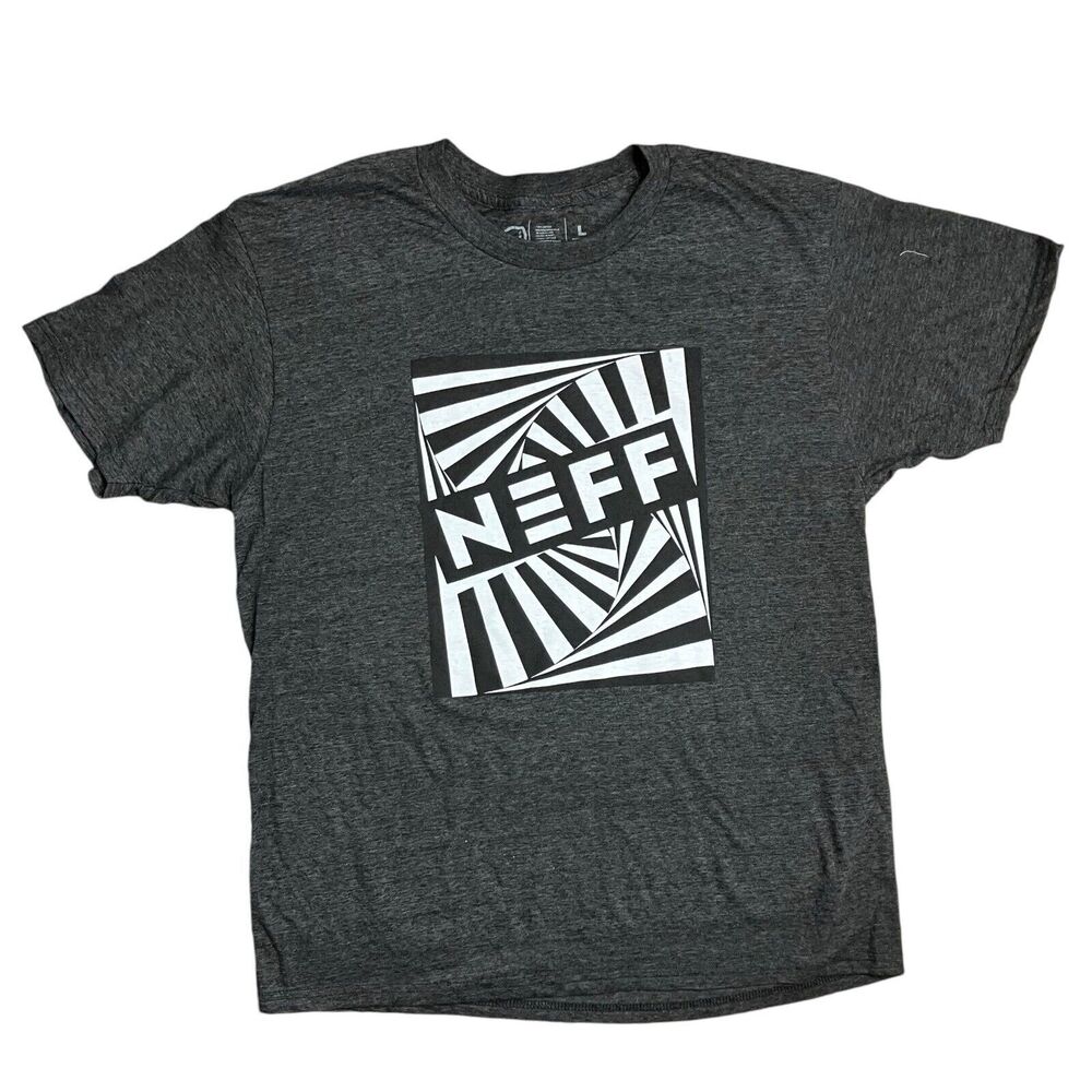 NEFF T-Shirt Men’s L Grey Logo Spellout Cotton Short Sleeve Trippy Charcoal